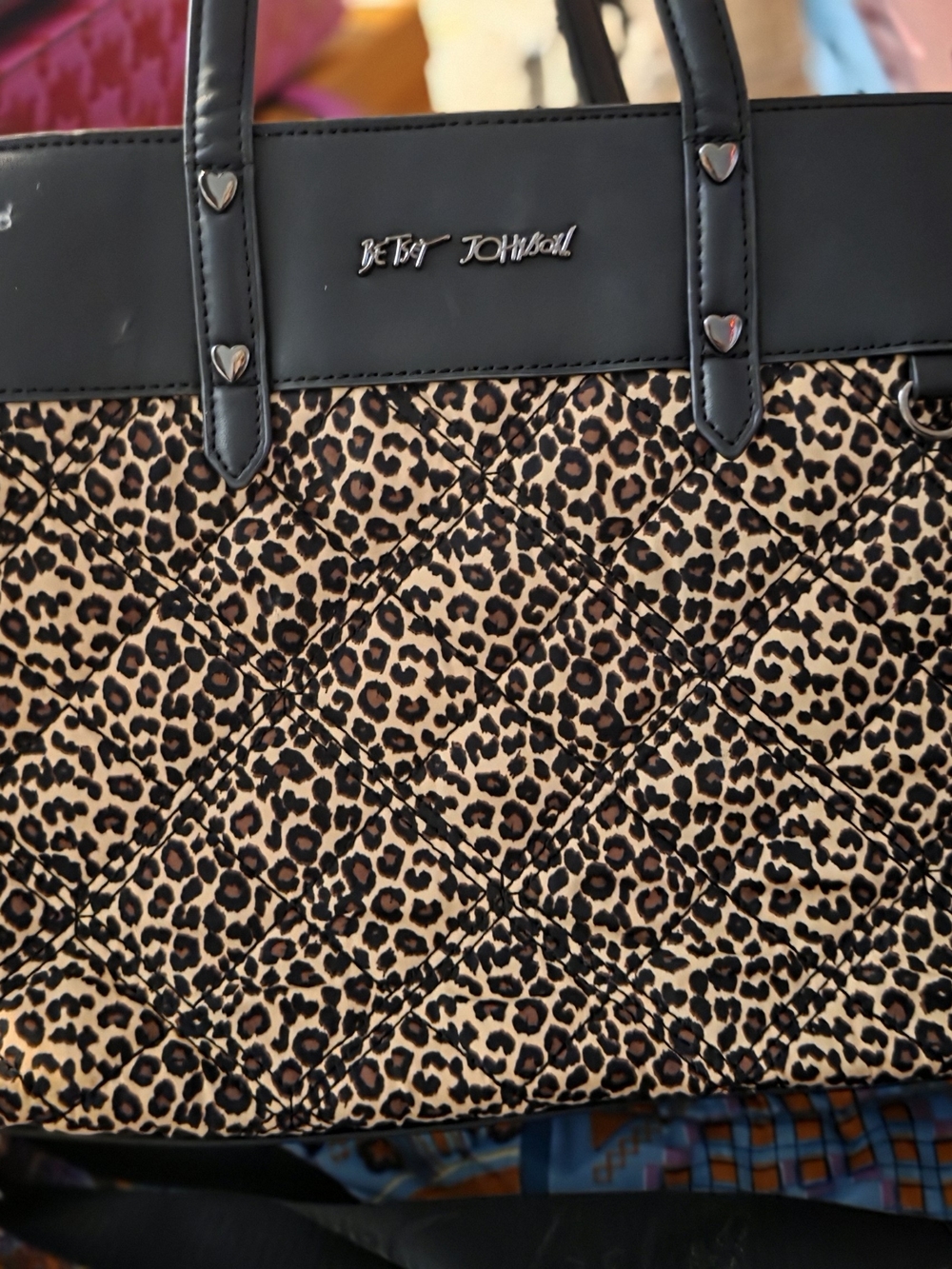 Betsey Johnson Leopard Quilted Tote with Black Trim